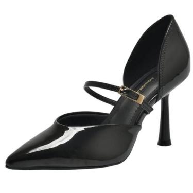 Imagem de Sapato Scarpin Feminino Verniz Salto Fino Elegante Via Marte, Preto ve