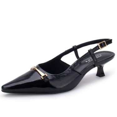 Imagem de Scarpin Feminino Baixo Lia Line Elegante Natalia Toscano, Preto verniz