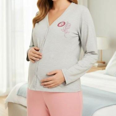 Imagem de Pijama Feminino Para Amamentação e Gestante Izitex, G, Cinza