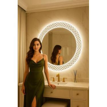 Imagem de Espelho Led 3 cores 70 cm Botão Touch Luz Ajustável Dimerizável Redond