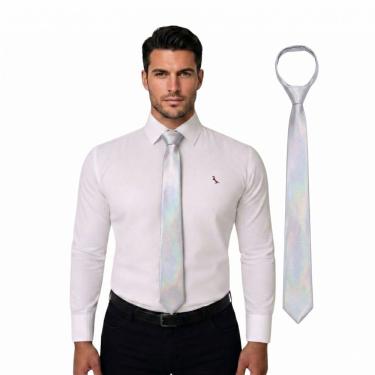 Imagem de Gravata Slim Masculina Social Lelo Slim Lisa Poliéster 5 a 6cm 145cm Prata