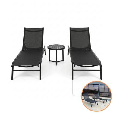 Imagem de Kit Relax com 2 Espreguiçadeiras Piscina Reclináveis Alumínio Tela Sling e Mesa Centro Verona Preto Nossa Kasa
