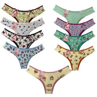 Imagem de Kit 10 Calcinhas Estampadas Adulto Cotton Algodão Atacado - Sunshine L
