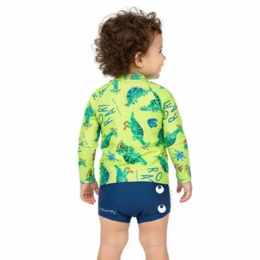 Imagem de Conjunto Praia Bebê Proteção UV50+ Dinossauros Amarelo Neon Kamylus, 1