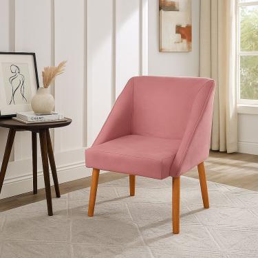 Imagem de Poltrona Liz Decorativa para Sala de Estar Suede com Pés Palito Conforto Design Moderno Rosa Ki Barato Móveis