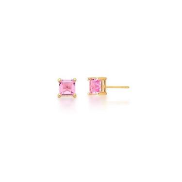 Imagem de Brinco pequeno cristal rosa banhado a ouro - zircônia - 6mm - VIDIÈ
