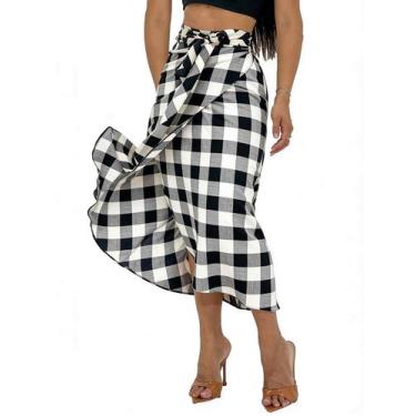 Imagem de Saia Xadrez Festa Junina Moda Country Envelope Envelopada Feminino Lon