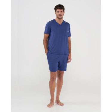 Imagem de Pijama Masculino Curto Modal com Decote V Azul Marinho Lohe, Azul mari