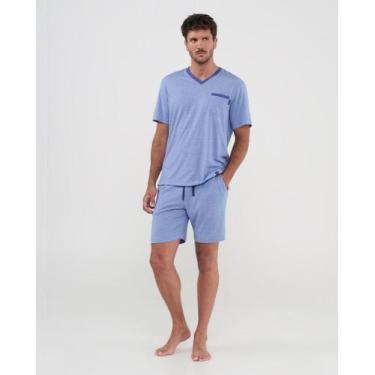 Imagem de Pijama Masculino Curto Gola V Vigoré Azul Lohe, Azul, P