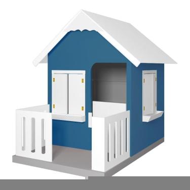 Imagem de Casinha de Brinquedo L12 com Cercado Floreiros MDF Azul Gran Belo
