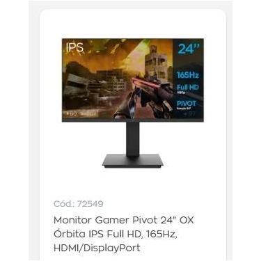Imagem de Monitor Gamer Pivot 24 OX Órbita IPS Full HD, 165Hz, HDMI/DisplayPort 