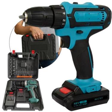 Imagem de Parafusadeira Furadeira 48v 2 Baterias Bivolt Profissional 60Hz Sem Fi