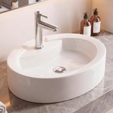 Imagem de Cuba Pia de Apoio Sobrepor Oval 44x34 Branca Banheiro Lavabo Beltempo BT-2074