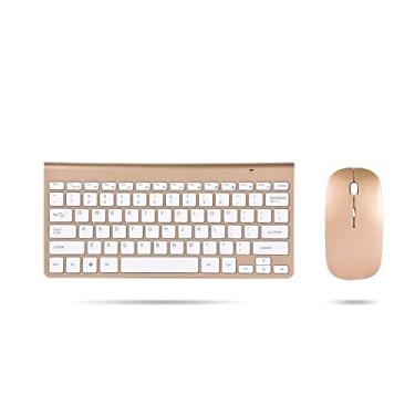 Imagem de Mouse Combo de teclado sem fio 2,4 GHz - Kit de teclado e mouse ultra fino - Plug and Play - para jogos/escritório - para laptop desktop (ouro)