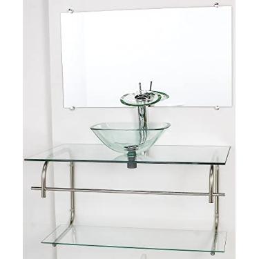 Imagem de GABINETE DE VIDRO PARA BANHEIRO INOX 90CM CUBA QUADRADA CQP INCOLOR