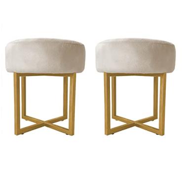 Imagem de 02 Puff Decorativo Madrid Luxo Dourado Assento Suede Bege - Folk Móveis