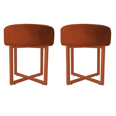 Imagem de 02 Puff Decorativo Madrid Luxo Bronze Assento Suede Telha - Folk Móveis