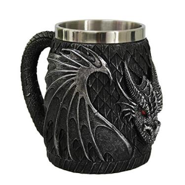 Imagem de Caneca de café de resina com cabeça de dragão com asas e inserção removível de aço inoxidável