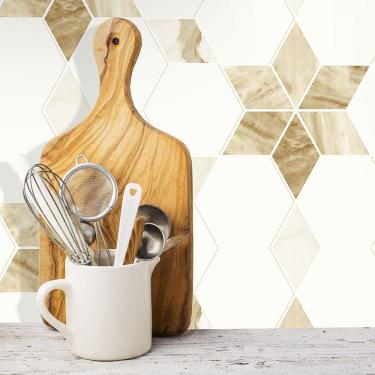 Imagem de Papel de Parade Para Cozinha Geométrico Estrelado Bege Claro - Imperio Coleção Trinity - 190401C