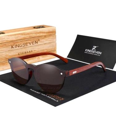 Imagem de Óculos de Sol Masculino Kingseven Hastes de Madeira Design Artesanal com Proteção Lente...