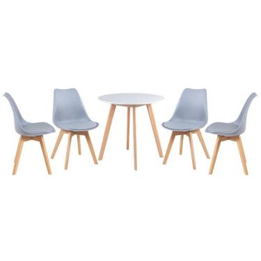 Imagem de Mesa De Jantar Redonda 70cm Branco + 4 Cadeiras Cinza Claro