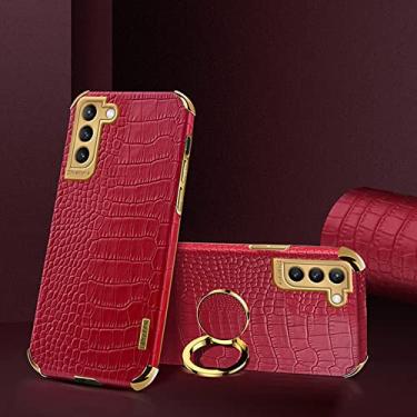 Imagem de Yepda Capa de Crocodilo Textura para Samsung Galaxy S21 Plus Luxo Couro Capa Suporte de Anel de Rotação de 360 Graus Anti Impacto com Proteção de Câmera protetora à prova de choque 6.7 polegadas, Vermelho