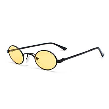 Imagem de Óculos de sol ovais de armação pequena clássica para homens metal punk óculos de sol feminino tons retrô óculos redondos steampunk uv400, c2 preto, amarelo, como a imagem