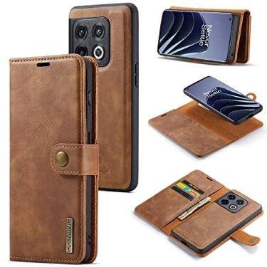 Imagem de ZiEuooo Capa de telefone tipo carteira de couro tipo divisão magnética 2 em 1 para OnePlus 10 9 8 Pro T R ACE Nord 2 N200 N20 5G Shell, suporte de cartão criativo capa traseira (marrom, ACE/10R)