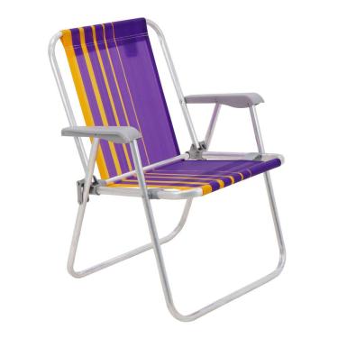 Imagem de Cadeira de Praia Tramontina Samoa Alta em Alumínio com Assento Roxo e Amarelo
