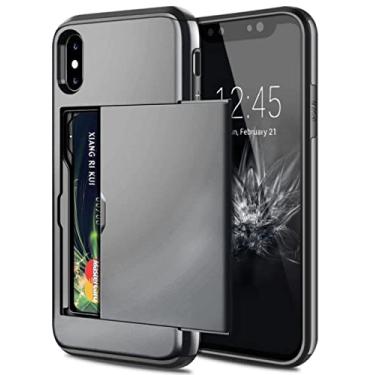 Imagem de Capa de telefone comercial para iPhone 13 Pro Max X XS XR 11 12 Capa para cartão de carteira de armadura deslizante para iPhone 7 8 Plus 6 6s 5 5S SE, cinza, para iPhone 5 5S