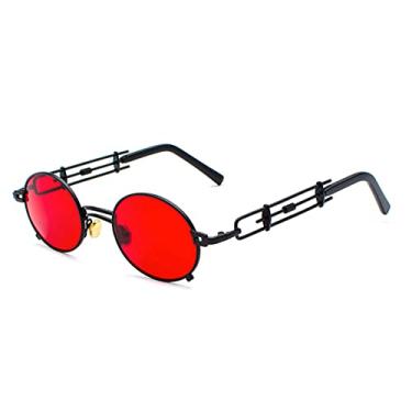 Imagem de Óculos de Sol Steampunk Masculino Retro Óculos de Sol Metal Gold Frame Preto Oval Óculos Gafas de Sol UV400,preto vermelho,A