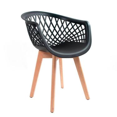 Imagem de Cadeira Com Encosto Para Mesa De Jantar Base Madeira Preta