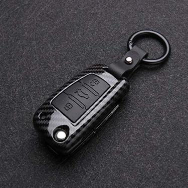Imagem de CSHU Fibra de carbono Silicone Car Key Case Cover Keychain Ring Key Bag, apto para Audi A3 A4 A5 C5 C6 8L 8P B6 B7 B8 C6 RS3 Q3 Q7 TT 8L 8V S3, negro de fumo