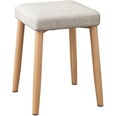 Imagem de KRASS Banqueta de molho de imitação de madeira maciça, banqueta de mesa de jantar acolchoada, pernas de banco de aço redonda, com almofadas de pé antiderrapantes, fácil de montar, cinza claro, Collector88