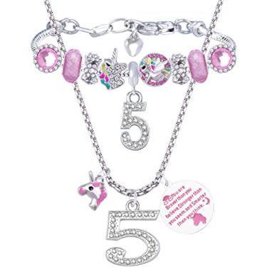 Imagem de 5º aniversário, presentes de 5º aniversário para meninas, pulseira com pingente de 5º aniversário, colar de 5º aniversário, joias de aniversário de 5 anos para meninas, presentes para meninas de 5 anos, presente para meninas de 5 anos, menina de 5 anos, menina de 5 anos