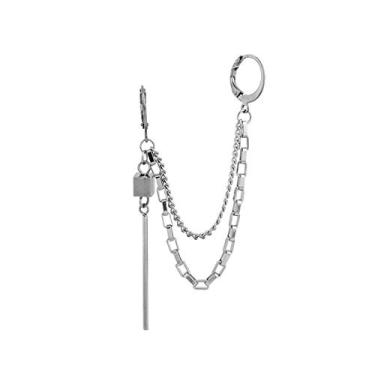 Imagem de Brinco de argola pequeno punk com borla para mulheres meninas homens cartilagem de aço inoxidável par duplo de argolas de videira clipe de corrente em várias camadas barra pendente joias modernas 1 peça, Metal, Zircônia cúbica