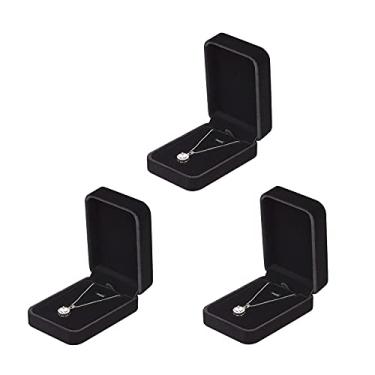 Imagem de Conjunto de 3 peças de caixas de presente de colar com pingente de veludo, caixa de armazenamento de joias clássica, caixa de exibição de joias para casamento, noivado, pedido de casamento, aniversário e aniversário (preto)