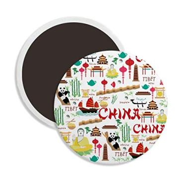 Imagem de Lanterna de bambu chinesa Panda redonda cerâmica ímã de geladeira decoração lembrança