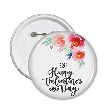 Imagem de Happy Valentine Flores Citação Alfinetes Botão Emblema Decoração de Roupas Redondas 5 peças
