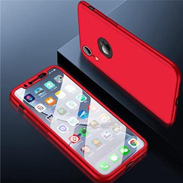 Imagem de Para 360 capa completa à prova de choque para iphone 13 pro max 11 12 pro xs max case shell para iphone 7 8 6 s plus se 2022 xr protetor de tela, vermelho com furo, para iphone 5 5s 5se