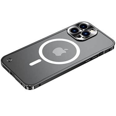 Imagem de Capa de telefone de alumínio de luxo para iPone 13 Mini 14 Pro Max Capa de armadura à prova de choque de acrílico fosco para iPhone 12 13 Pro Max, preto, para iPhone 12 mini