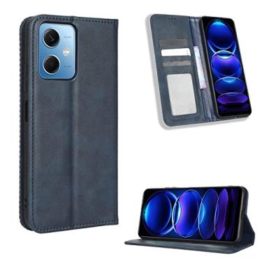 Imagem de Capas de telefone magnéticas retrô compatíveis com Xiaomi Redmi Note 12 5G capa de couro luxo slots para cartão de visita clipe de carteira capa de telefone à prova de choque (azul, Redmi Note 12 5G)
