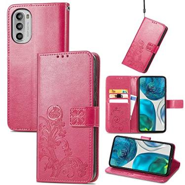 Imagem de Capas de telefone de negócios da moda compatíveis com Motorola Moto G52 G 52 Capa de couro com slots magnéticos para cartão clipe de carteira capa de telefone à prova de choque (rosa vermelha, Motorola Moto G52)