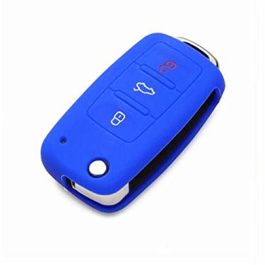 Imagem de YJADHU Capa protetora de silicone para chave de carro, adequada para Volkswagen VW POLO Tiguan Passat B5 B6 B7 Golf EOS Scirocco Jetta MK6 Octavia, azul