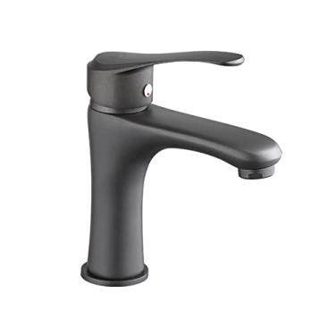 Imagem de LIDON Torneira de banheiro preta torneiras de banheiro preto 1 furo torneira da pia do banheiro preto furo único cinza escuro torneira da pia de latão banheiro 1 furo torneira quente e fria, cinza escuro C (cor: cinza escuro A)