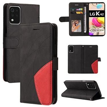 Imagem de Capa carteira para LG K42 e LG K52, compartimentos para porta-cartão, capa de poliuretano de luxo anexada à prova de choque TPU com fecho magnético com suporte para LG K42 e LG K52 (preto)