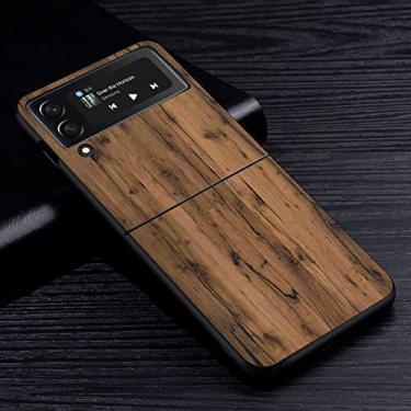 Imagem de Estojo de madeira com textura para Samsung Galaxy Z Flip3 Flip4 5G Capa preta rígida para celular Z Flip 3 4 PC de luxo Shell Flip3,BAB094,9, para Samsung Z Flip3 5G