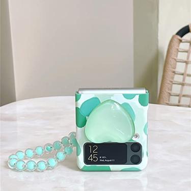 Imagem de Linda pulseira de miçangas verdes com caixa de coração com suporte para Samsung Galaxy Z Flip 3 5G Z Flip3 4 Zflip3 Capa traseira, A, para Samsung Z Flip 4