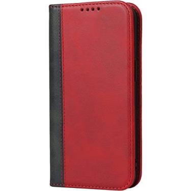 Imagem de TONECY Capa carteira para iPhone 14/14 Plus/14 Pro/14 Pro Max com suporte de cartão para mulheres homens, capa protetora de couro premium fecho magnético capa de telefone com suporte flip (cor: vermelho, tamanho: 14Plus)