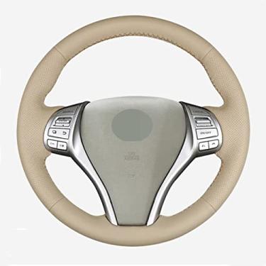 Imagem de KJWPYNF Capa de volante, para Nissan Teana Altima 2013-2018 X-Trail 2014-2017 Qashqai 2014-2017 Rogue, capa de volante de carro costurada à mão bege